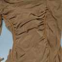 Off the Shoulder Dresses for Women Sexy Bodycon Mesh Long Sleeve Ruched Contrast Binding Split Cocktail Club Maxi Dress, Brown, XS