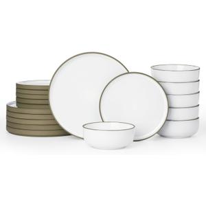 Famiware Nature Plates and Bowls Set, 18 Pieces Dinnerware Sets, Dishware Sets, Dishes Set for 6, Microwave and Dishwasher Safe, Snowy White