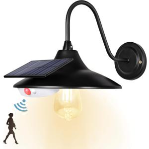 PPQ Solar Barn Light w/ 3 Modes,10000h Lifespan Solar Powered Wall Light 18H/7W Outdoor Waterproof for Shed Porch Garage Farmhouse Chicken Coop, Motion Sensor Auto On/Off, Vintage Gooseneck