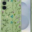 RALEAVO Case for Samsung Galaxy S24,Cute Floral Cover with Flower Branch Pattern Liquid Silicone Phone Cover for Girls Women Slim Soft Rubber Protective for S24 Phone Case,Green