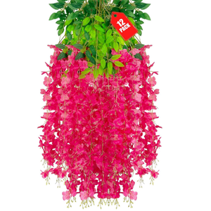 12 Pack Pink Wisteria Hanging Flowers, 3.44 Ft Fake Hanging Flowers, Artificial Wisteria Garland Vines for Wedding Room Backdrop Outdoor Patio Garden Decoration, 12pcs Fuchsia
