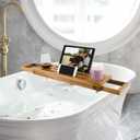 Free-Standing Adjustable Bath-Tub Tray/Bath Caddy for Bathroom, Wooden Bath-Tub Organiser Shelf/Table with Mobile, Glass and Caddle Holder
