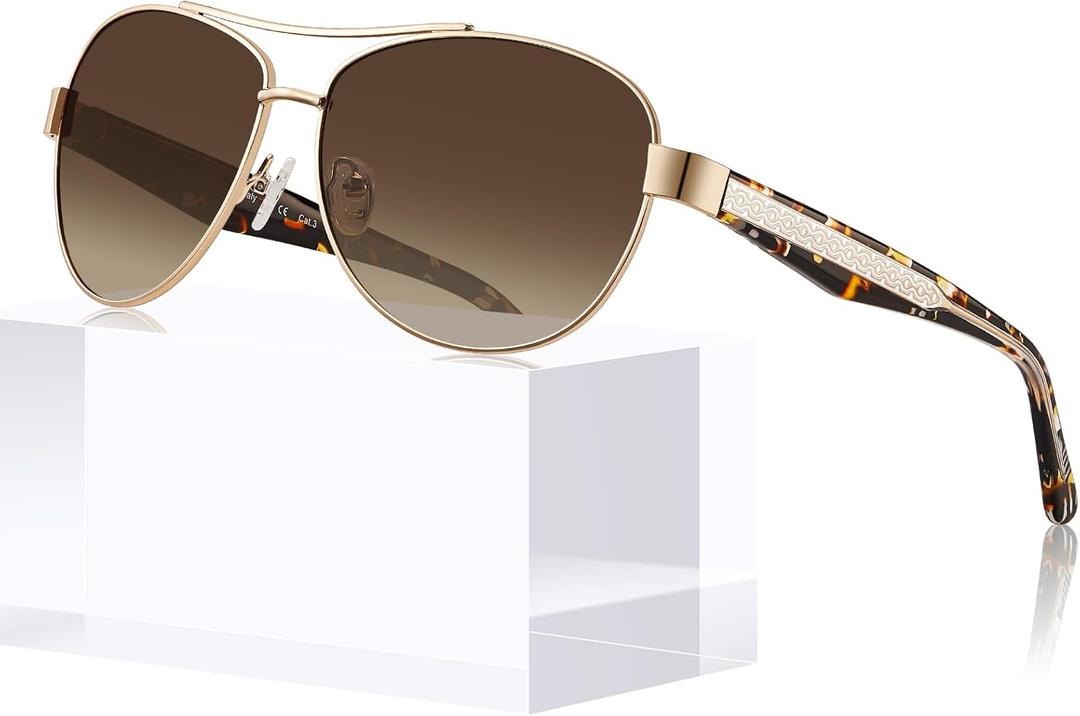 CARFIA Acetate Metal Sunglasses for Women Polarized UV Protection Trendy Fashion Style CA2305 (1. Gradient Brown Lens)