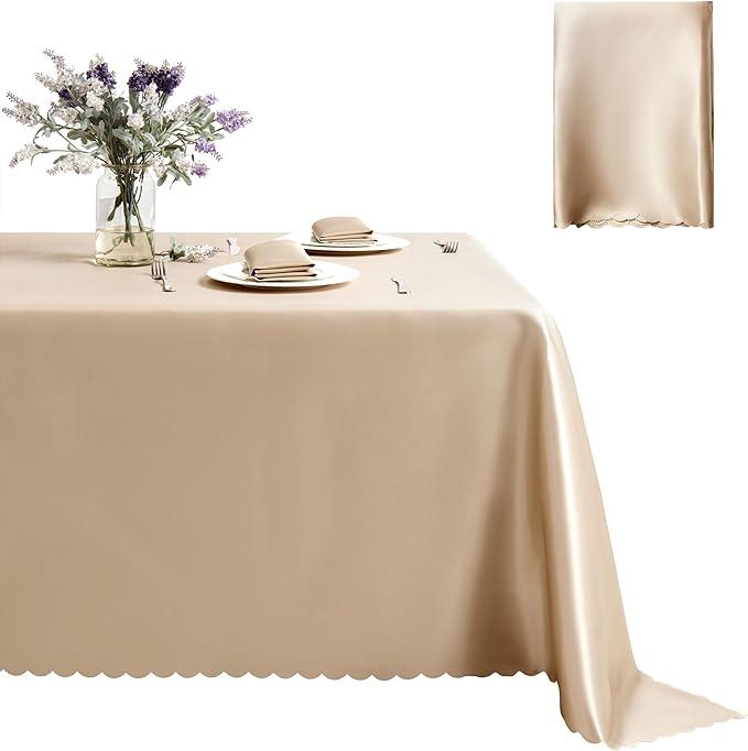 1 Pack Rectangle Satin Tablecloth 60 x 120 Inches Table Cover, Bright Overlay Table Cloth Silky Smooth Fabric Tablecloth Table Decor for Wedding Banquet Table Decoration, Taupe