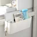 Bedside Caddy Organzier, Bunk Bed Shelf Accessories for Dorm, Bed Caddy Hanging with Hooks for Remotes, White, 11 lbs Capacity