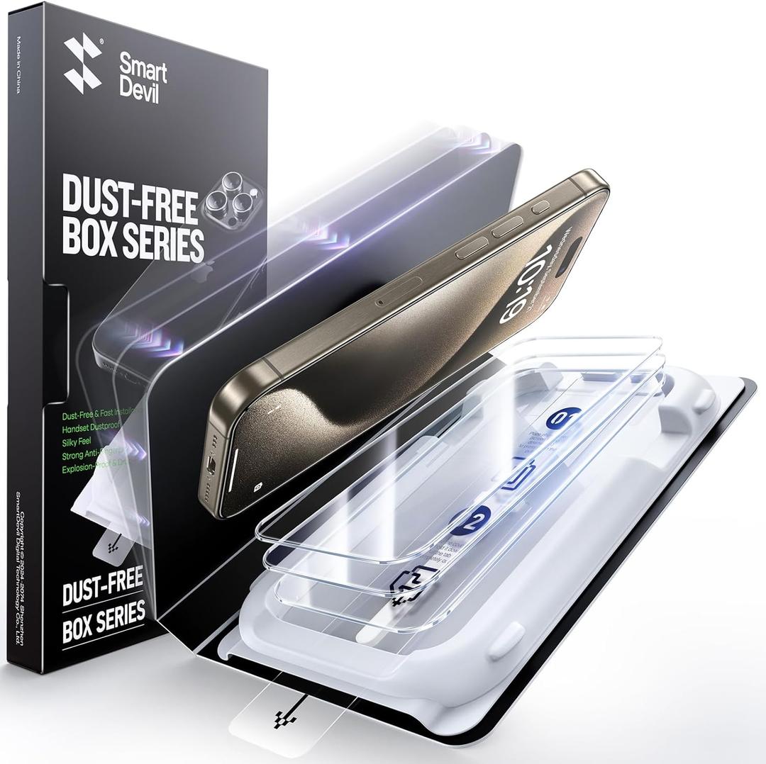 2 x SMARTDEVIL 3 Pack Tempered Glass for iPhone 15 Pro Screen Protector, Military-Grade Shatterproof Protection, 9H Hardness, Fast & Easy Installation, Case Friendly Design
