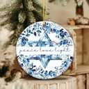 2 x Hanukkah Ornament 2025, Peace Love Light Ornament, White Elephant Gift Blue Star of David Decoration with Floral Wreath  Jewish, Festival of Lights Keepsake, Elegant Hanukkah Dcor