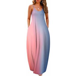 Wolddress Womens Maxi Dress with Pockets 2026 Casual Strap Plus Size Loose Plain Long Office Summer Beach Travel Dresses (5XL)