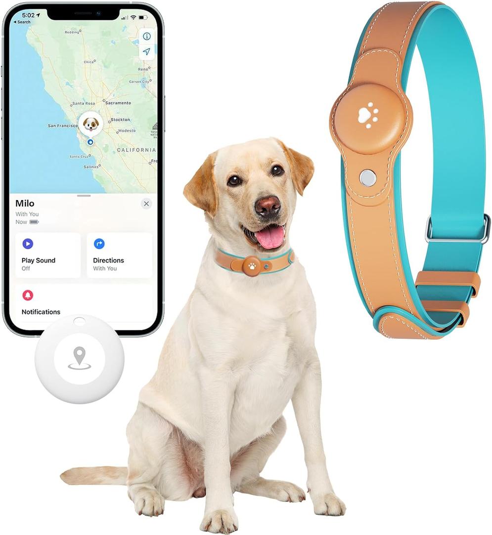 2-in-1 GPS Tracker for Dogs: Smart Pet Collar with Real-Time Tracking,No Monthly Fee/Subscription (iOS Only) Waterproof, Anti-Lost,365-Day Long Battery Life GPS Tracker Dog Collar(Tracker Included), Size: L(12.5''-21'')