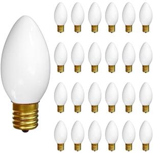 Oviejo 25 Pack C9 7W Christmas Light Bulbs, C9 White Incandescent Bulbs Replacement for Christmas String Lights, Holiday Ceramic Bulbs, 7 Watt, White