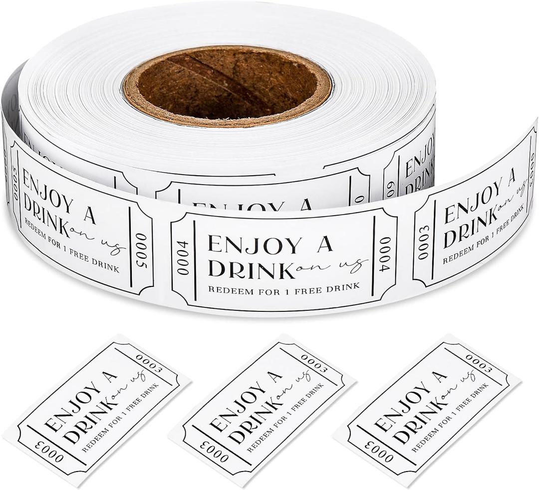 1000 Pcs White Drink Tickets Roll Single Raffle Tickets Party Ticket 2" x 1" for Events Wedding Parties Class Reward Fundraiser Prizes, 1 Roll