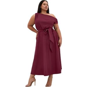 City Chic Women's Plus Size Dress - Kate Off Shoulder Midi (Red, L)