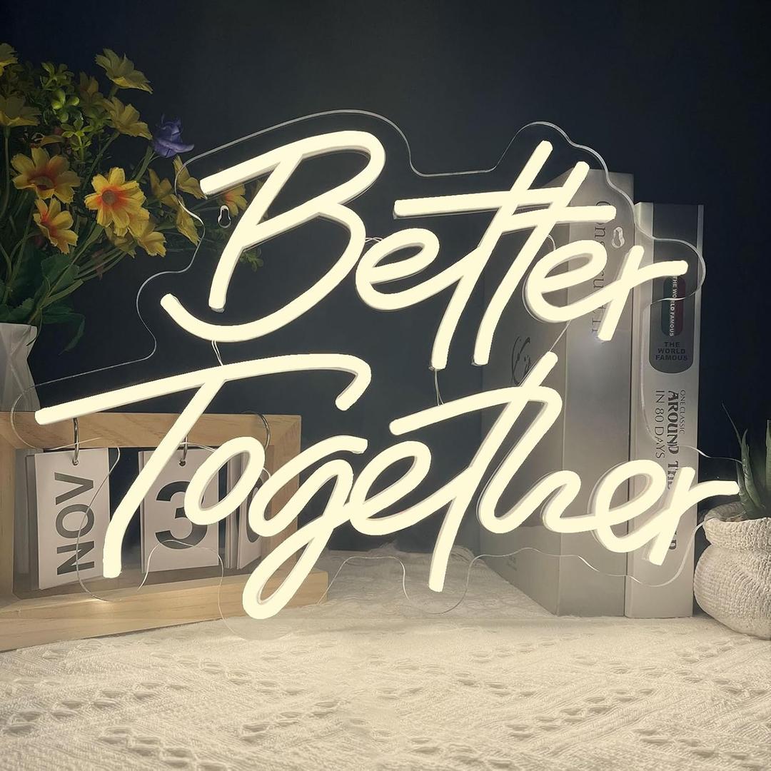 Better Together Neon Sign, Warm White Led Neon Light Signs, Art Wall Lights Decoration for Wedding Party Club Anniversary Bar Birthday decor(Better Together)