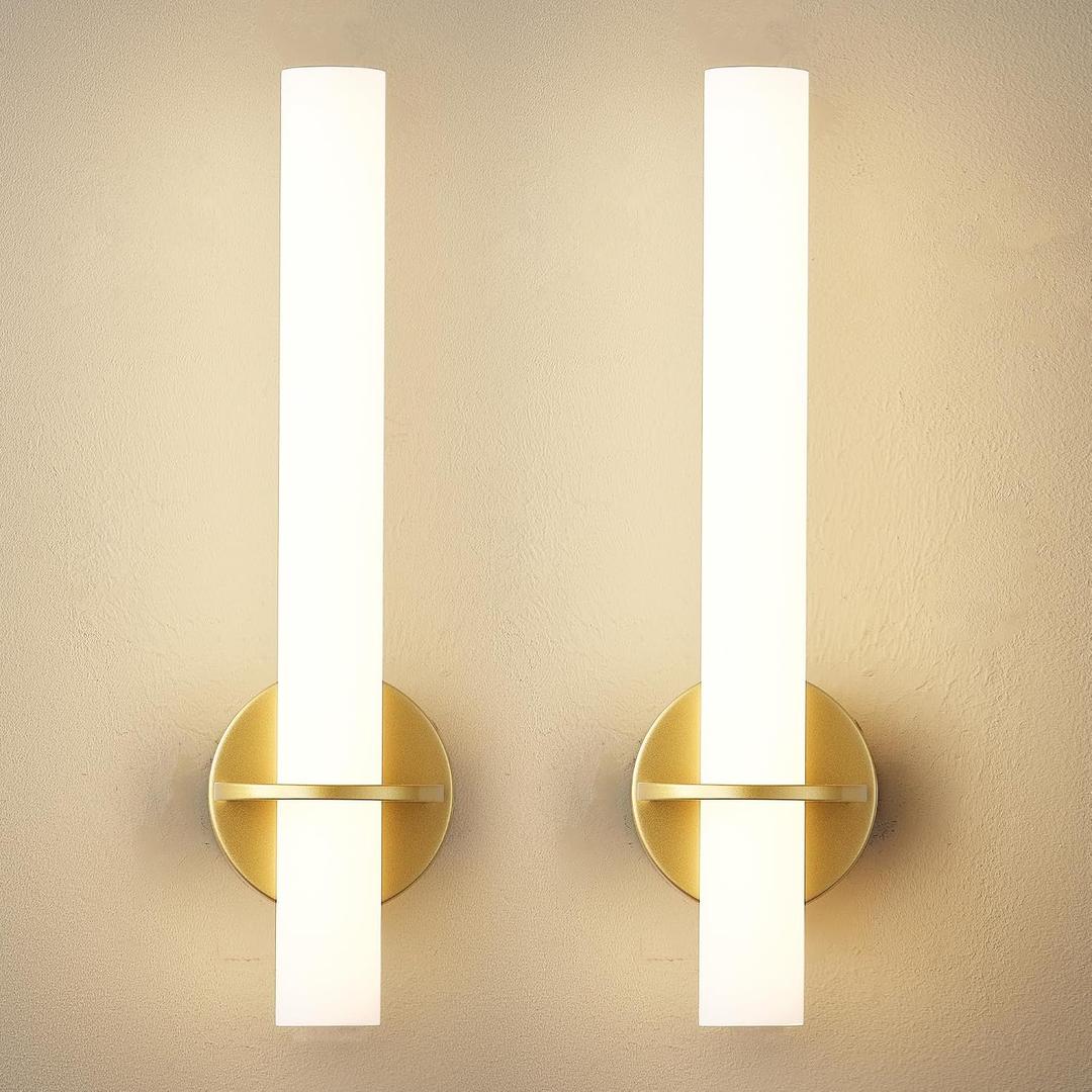KARTOOSH Gold Battery Operated Sconce Set of 2, Rechargeable Wireless Wall Lights with Remote Control,Dimmable,3000K-6000K,360 Rotation, Cordless Lighting for Living Room,Bedroom,Hallway,18 Inch