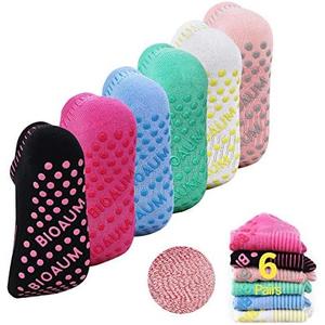 BIOAUM Yoga Socks for Women - 6 Pairs Cotton Cushion Non Slip Grip Slipper Pilates Hospital Socks, 6-11