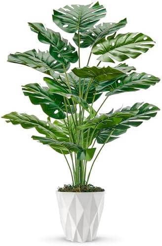 Der Rose 28" Fake Plants Large Artificial Monstera Faux Potted Plants Indoor with White Pot for Home Office Living Room Decor