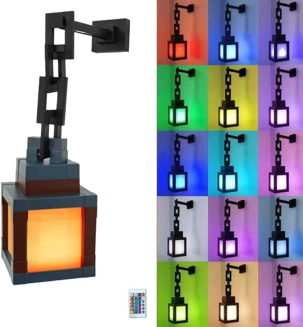 Pixel Lantern Night Light, 16-Color LED Wall lamp,USB Rechargeable Wall Night Light with Remote Control, Suitable as a Bedside lamp for Boys' and Girls' Room Decoration and Cosplay