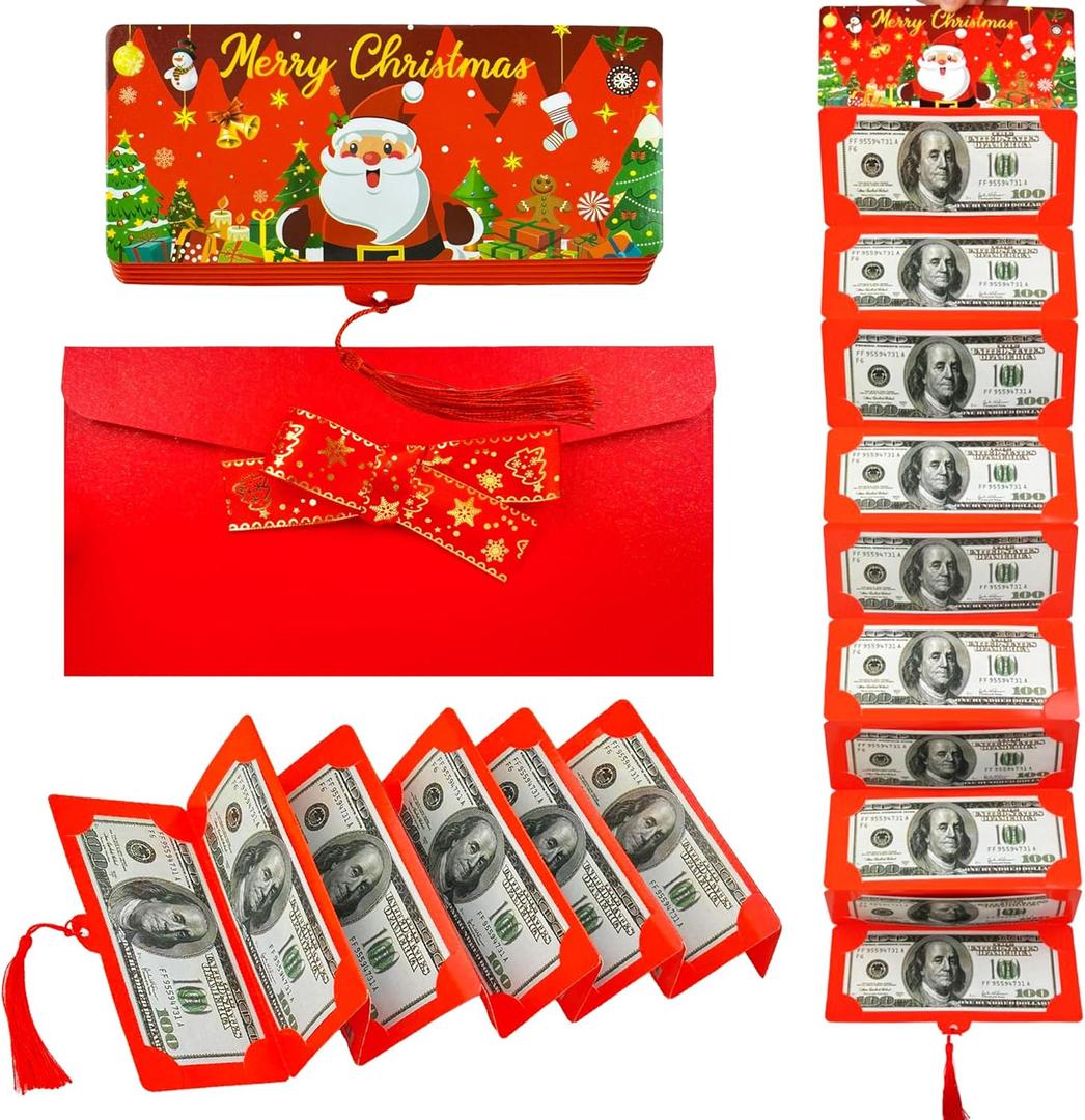 2 x Christmas Money Holders for Cash, Gift Card Envelopes with 10 Slots,Surprise Xmas Money Envelopes for Men Women Girls Boys (Red)