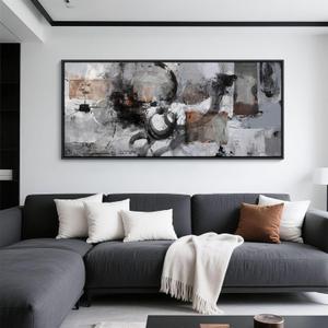 Pogusmavi Large Wall Art Abstract Black And Grey Canvas Wall Art Living Room Paintings Decorations Modern Wall Decor for Bedrooms Framed Artwork for Walls (70"L x 31"W)