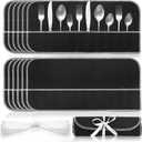 Tebery 12 Pcs Silver Storage Bags Anti Tarnish, Silverware Storage Cloth Roll with White Ribbon, 12 Slot Flatware Protector Organizer, Cutlery Sleeves Bags for Kitchen Utensil Teaspoon, Stiff Fabric