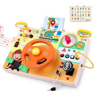 Busy Board for Toddlers - Montessori Educational Toy for 1-3 Year Old Boys & Girls | Travel-Friendly Sensory Learning Activity | Ideal for Kids with Autism(Busy Board v6)