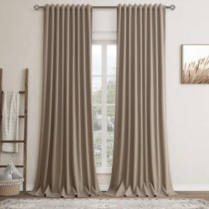Taupe Linen Blackout Curtains for Bedroom 108 Inch Length 2 Panels Set Back Tab Pocket Neutral Farmhouse Living Room Darkening Curtains Track System Thermal Insulated Black Out Drapes 52x108