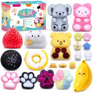 21Pcs Taba Squishy Pack Fidget Toys, Taba Squishies Party Favors, Squeeze Toys, 6 7 8 9 10 11 12 Year Old Girl Birthday Gift, Easter Gifts, Fidgets for Kids Square Squishy (12 Big + 9 Small)