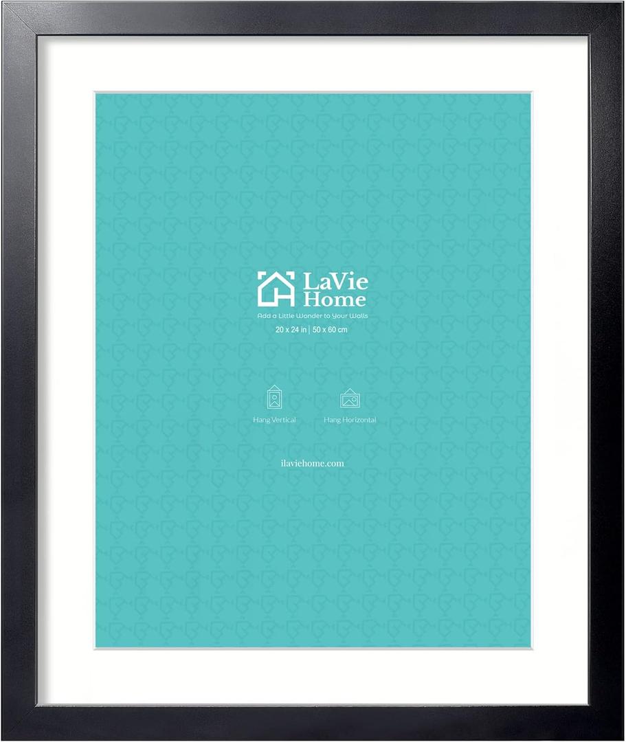 LaVie Home 20x24 Picture Frame Black Poster Frame,Display Pictures 16x20 with Mat or 20x24 Without Mat, Stable and Sturdy Frame and Polished Plexiglass, Horizontal and Vertical Format of The Walls