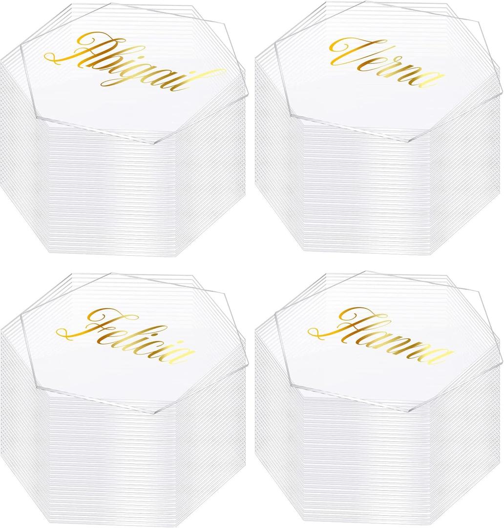 Chunful 120 Pcs Clear Acrylic Wedding Place Cards Acrylic Table Number Card Blank Name Plate Seating Chart Sign for Wedding DIY Table Setting Banquet Party(Hexagonal Style)