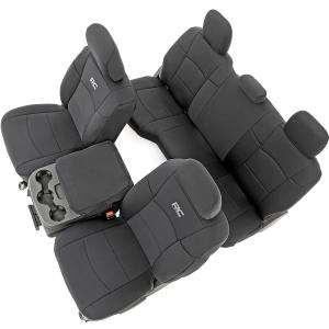 Rough Country Neoprene Seat Covers for Dodge Ram (2019-2024) - UV & Water Resistant, Foam Padded Truck Seat Covers - Full Set