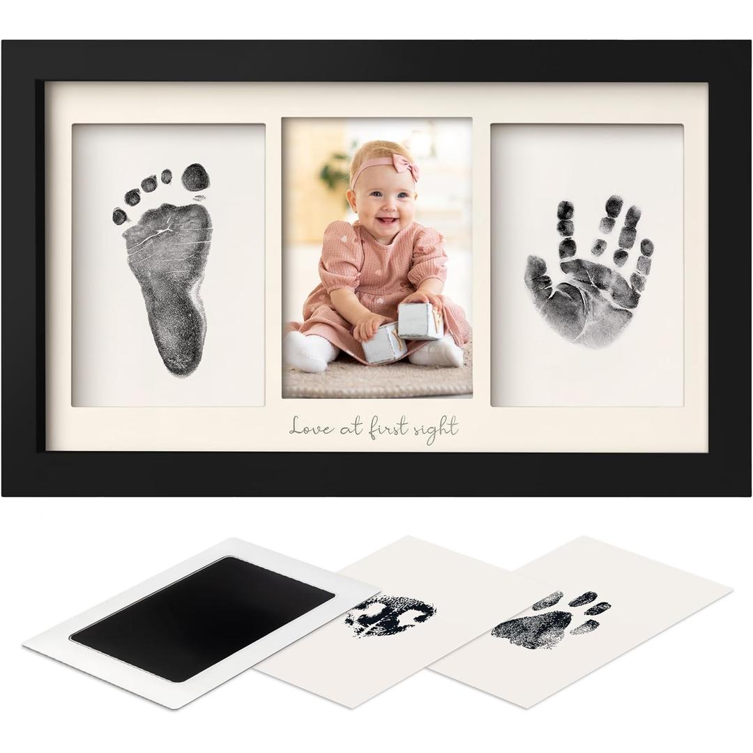 Inkless Hand and Footprint Kit, Boy, Girl, Newborn Keepsake - No Mess Ink Pad for Baby Handprint, Clean Touch Paw Print Kit for Dog Picture Frame, Personalized Baby Christmas Shower Gifts (Onyx Black)