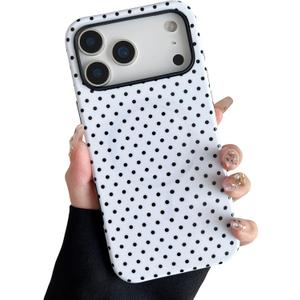 ZTOFERA Magnetic Case for iPhone 17 Pro Max, Compatible with Magsafe, Polka Dot Aesthetic Phone Case Cute for Girl Women, Hard PC+Soft TPU Protective Phone Cover for iPhone 17 Pro Max-White