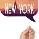 New York Photo Booth Props - 41-pc Photo Booth Kit with 8 x 10-Inch Sign, 60 Adhesive Pads, 45 Sticks - NYC Props - New York Theme Decorations - Cityscape Photo Props
