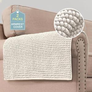 H.VERSAILTEX Plush Chenille Couch Armrest Cover 2 Packs Thick and Soft Sofa Covers Furniture Protector Cover for Pets (27.5" x 27.5", Ivory)