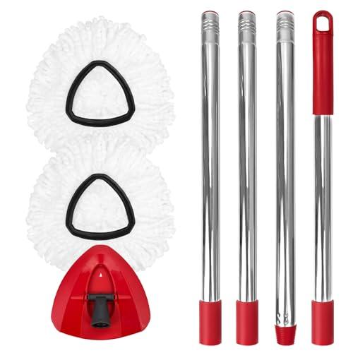Nuorest Spin Mop Replacement Set for O-Ceda EasyWring 1-Tank System, Includes 2 Mop Head Replacement, 1 Mop Handle (30-58in Adjustable 4-Section Pole), 1 Spin Base