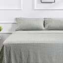 100% Cotton Queen Sheet Set - 4 Piece Cotton Sheets Queen Size Bed Set, Soft, Smooth, Durable, Easy Care, 16" Deep Pocket Checkered Green Sheets - 1 Flat, 1 Fitted, 2 Pillowcases