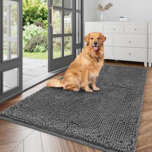 Ultra Absorbent Dog Door Mat for Muddy Paws, 48" x 24" Chenille Mud Mat for Dogs, Quick Dry, Trap Dirt Non-Slip Machine Washable Entry Rug for Indoor Outdoor Entrance, Dark Grey