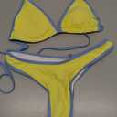 SUUKSESS Women Sexy Thong String 2 Piece Bikini Set Cheeky Halter Swimsuit (4-6, Yellow Blue)