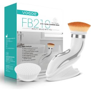 VOGOE Facial Cleansing Brush-Spin Face Scrubber Exfoliator Rechargeable, 2-Speed Rotation, Electric Face Wash Brushes for Cleansing and Exfoliating, with 2 Brush Heads, Grey