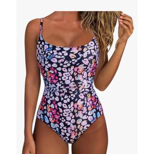 SUUKSESS Women One Piece Tummy Control Swimsuit Crisscross Backless Bathing Suit Size L