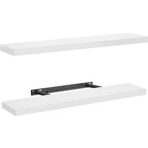 AMADA HOMEFURNISHING Floating Shelves Wall Mounted, 32 x 7 Inch Wall Shelves for Bathroom, Bedroom, Living Room, White Shelves Set of 2