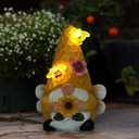 Garden Gnome Sculpture With Solar Bee Lights - Outdoor Decor, Sunflower Gifts for Women, Mom or Birthdays - Summer Fairy Garden for Patio, Yard, Lawn