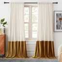 Velvet Curtains 84 inches Long for Living Room Cream Ivory Gold,2 Panels Blackout Curtains Modern Color Block Back Tab Rod Pocket Soundproof Drapes for Bedroom Window Decor