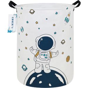 Round Fabric Storage Bin,Decorative Basket,Organizer Basket with Handles,for Clothes Storage,books and sundries (Star astronaut), 19.7inch(H) x 15.7Inch(D)