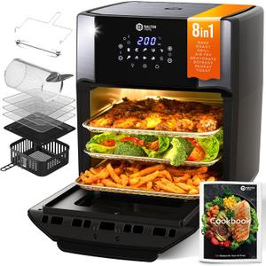 Balter Air Fryer Oven 6-in-1, 13 QT XXL Airfryer, stainless steel, Touchscreen, Rotisserie, Food Dehydrator, Convection Oven, Bake, Broil, Reheat, Windowed Door, Recipe Book