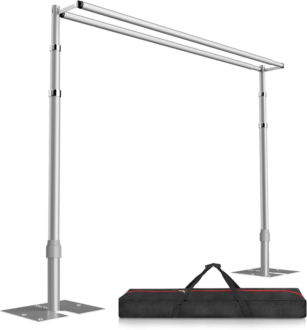 EMART Backdrop Stand Heavy Duty 10x10Ft, Double Crossbar Pipe and Drape Photo Background Support Kit, Adjustable Metal Frame with Flat Base for Wedding Birthday Party Decoration (1010FT, Silver)