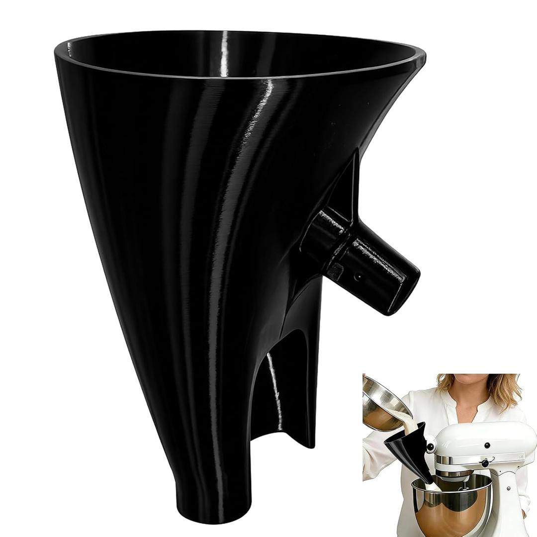 Flour Funnel for KitchenAid Mixer 5 Qt Anti-Splash Attachment for Tilt-Head Stand Mixer 4.5 & 5 Quart (KSM150), No-Mess Baking Tool for Adding Flour & Powdered Sugar (Black)