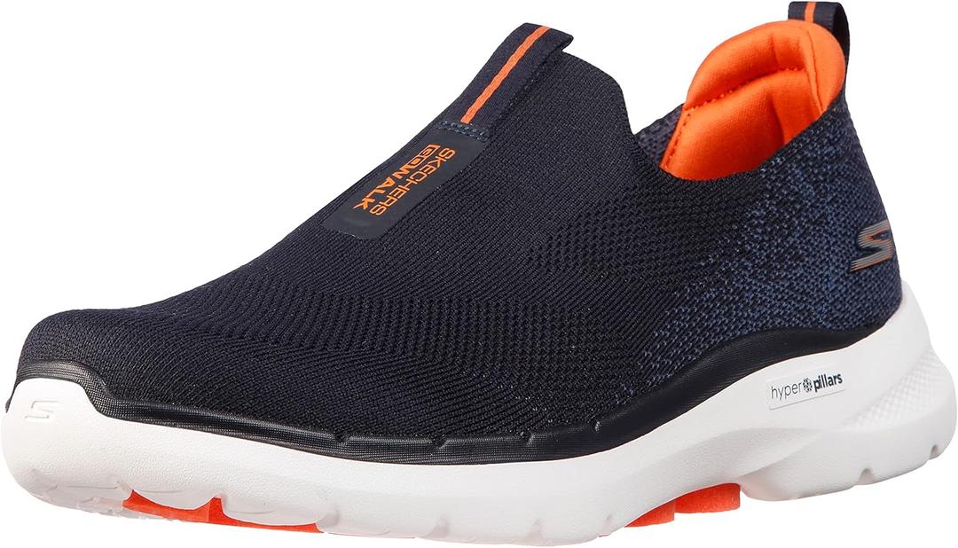 Skechers Men's Go Walk 6 Stretch Fit Slip-On Athletic Performance Walking Shoe (11.5 X-Wide, Navy/Orange)