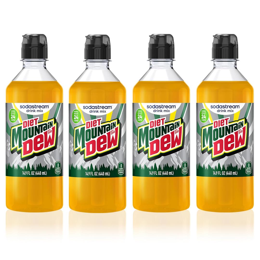 SodaStream Diet Mountain Dew New Pour Bottles, Soda Drink Mix, 14.9 Fl Oz (4 Pack) (EXP 04/03/27)