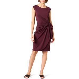 Amazon Essentials Women's Cap Sleeve Boat-Neck Faux Wrap Dress (Medium, Burgundy)